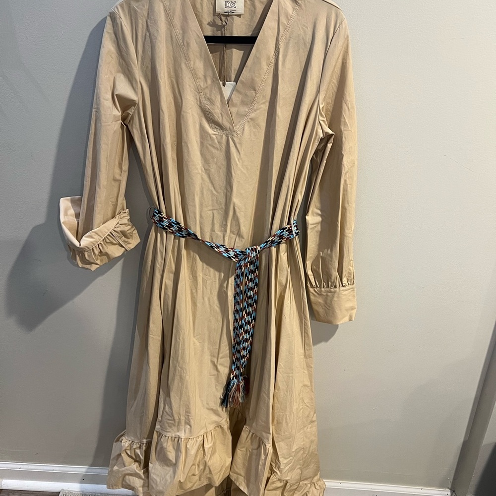 NWT CX collection tan high/low Maxi Dress with Braided Belt
